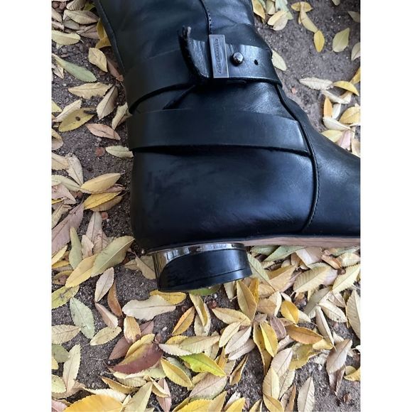 Karl Lagerfeld Paris Leather Boots 6.5 M Low Heel Mod 60s Style - Picture 13 of 16